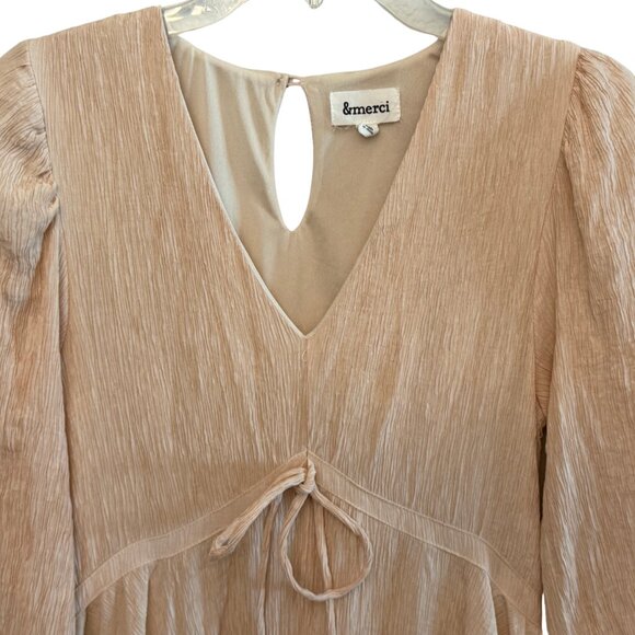 &Mercy Eilonwy Tiered Light Pink Midi Dress w/ 3/4 Puff Sleeves - Size Medium - Picture 5 of 10